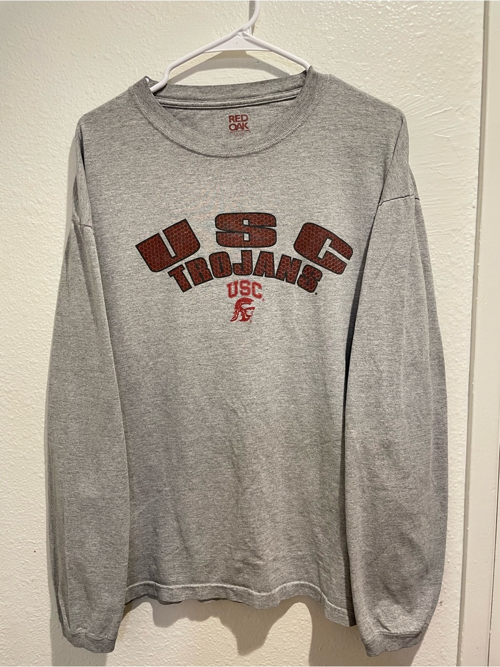 Vintage Late 90s USC Trojans Long Sleeve T-Shirt Grey Red Oak NCAA Football L